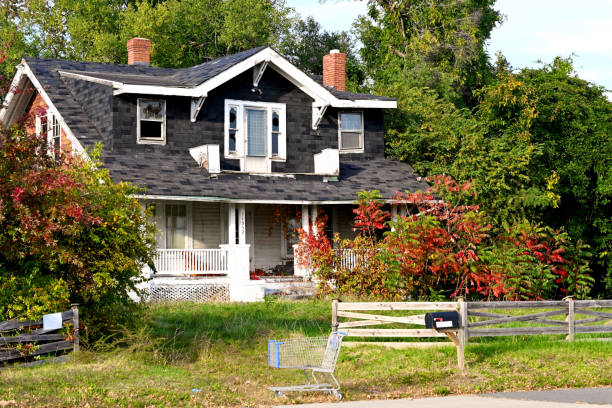 zaniedbany i pusty dom, fairfax, wirginia (usa) - screen door door porch house zdjęcia i obrazy z banku zdjęć