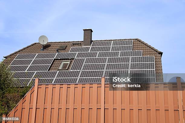 Solar Panels On Roof Stock Photo - Download Image Now - Blue, Cloud - Sky, Construction Industry