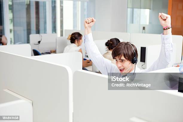 Victory Stock Photo - Download Image Now - Call Center, Office Cubicle, 20-24 Years