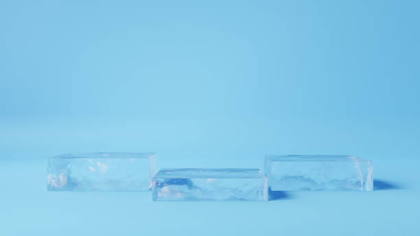 istock 3D Illustration.Three square ice pedestals on light blue background.(horizontal) 1848414662