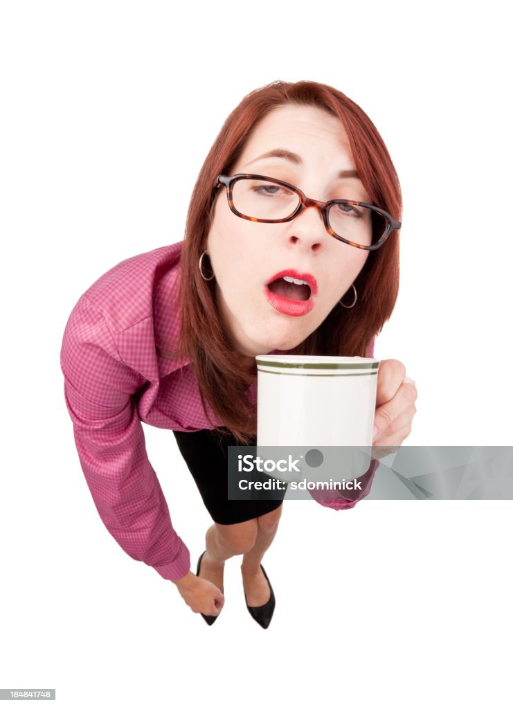 Media despierto mujer con primera taza de café. - Foto de stock de Cara humana libre de derechos