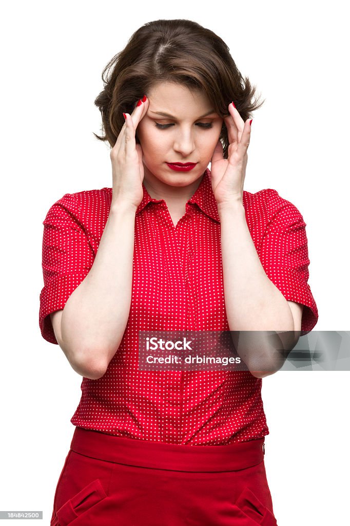 Mujer de tensión, frotar templos - Foto de stock de Dolor de Cabeza libre de derechos