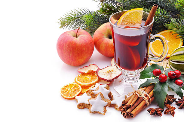 Winter hot drink on white with copy space