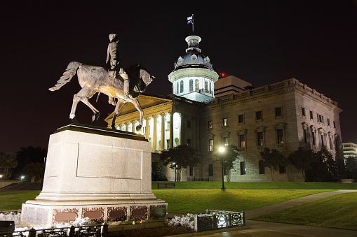 The South Carolina State House is the building housing the government of the U.S. state of South Carolina. The Wade Hampton statue sits behind the South Carolina Statehouse: Sculpture Frederick Wellington Ruckstull (May 22, 1853 - May 26, 1942)
