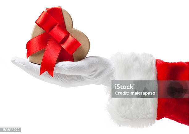 Santa Claus With Christmas Present Stock Photo - Download Image Now - Heart Shape, Santa Claus, Christmas