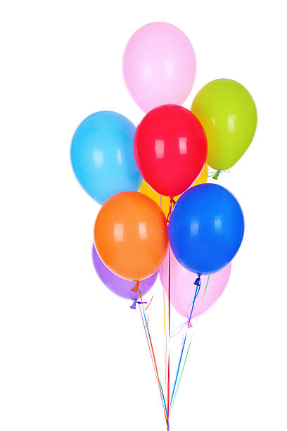 Bouquet of multicolored baloons Bouquet of multicolored baloons fullfilled with helium isolated on white background. More photos from same series: tangled photos stock pictures, royalty-free photos & images