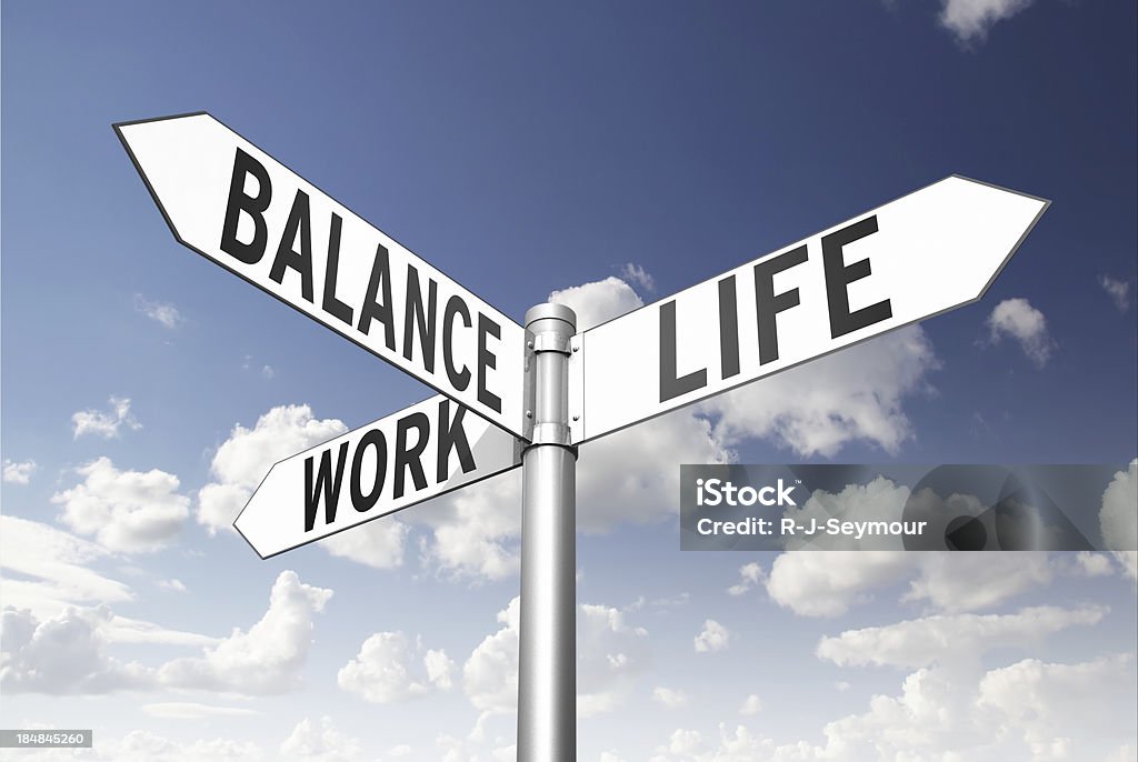 Work Life Balance "Image of a signpost offering the directions to work and life, with balance between the two. 3d render." Life Balance Stock Photo