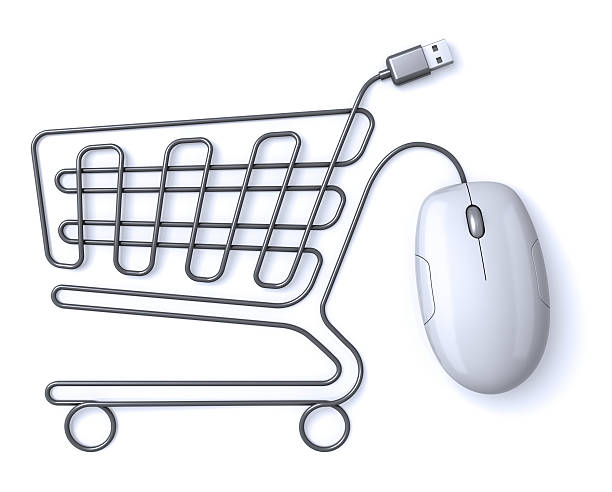 Mouse shopping cart white stock photo