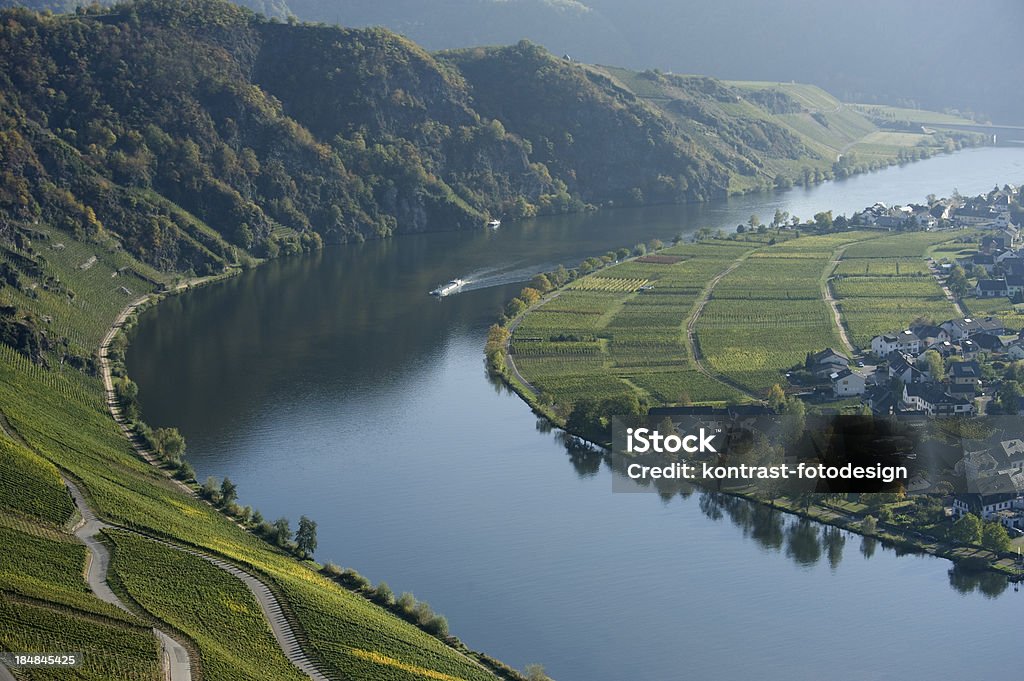 Mosel Valley at Piesport, Germany "Aerial view at the Mosel Valley at Piesport, Germany" Color Image Stock Photo