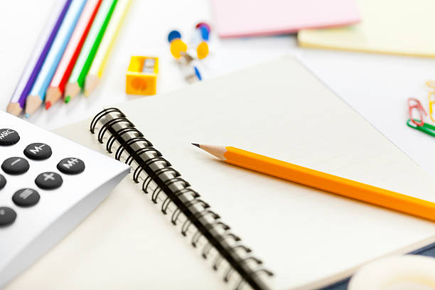 istock Blank notebook and office or school supplies 184845558