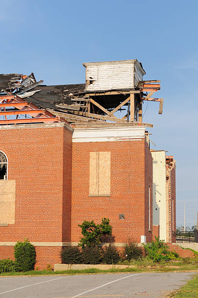 istock Church steeple heavily damaged by tornado 184845948