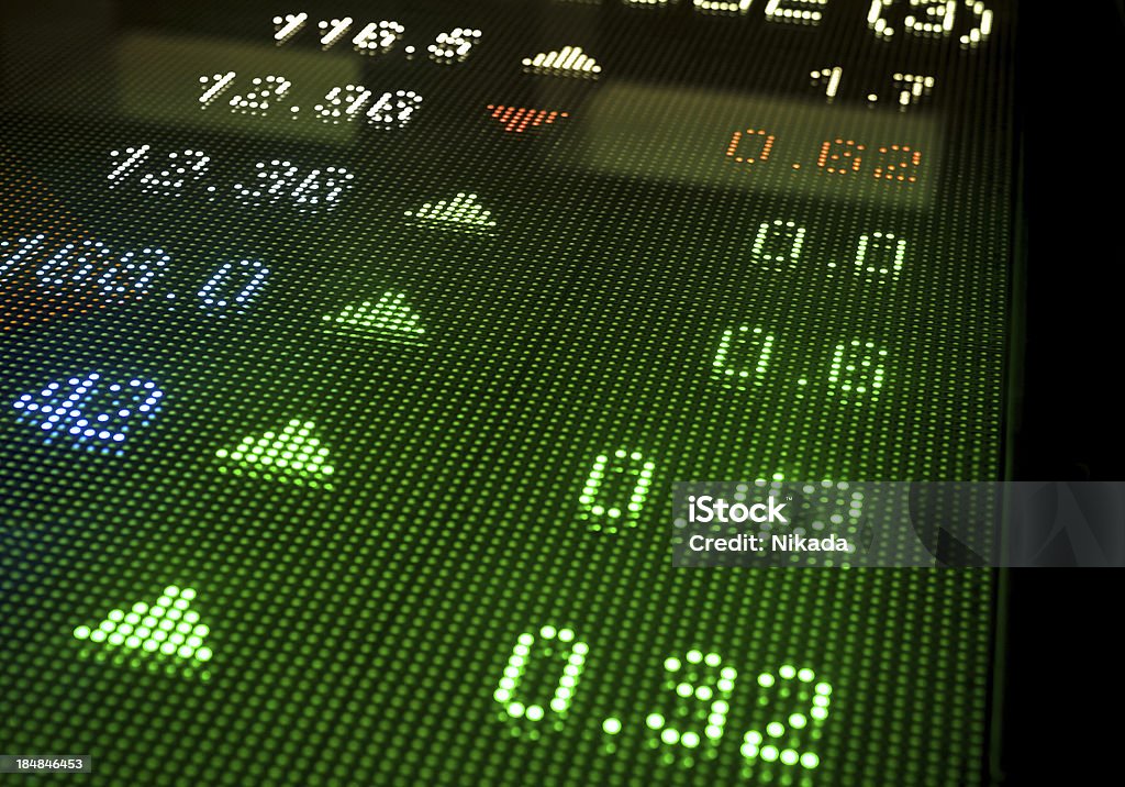 Stock market charts display stock market charts in a street Trading Board Stock Photo