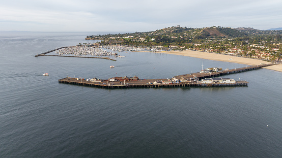 Aerial view of the Santa Barbara harbor and marina. Santa Barbara is the county seat and is a popular tourist and resort destination, nicknamed the American Riviera.