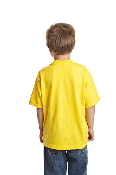Boy in Blank Shirt Rear View 6  year old Caucasian boy in blank tshirt from the back. ass boy stock pictures, royalty-free photos & images