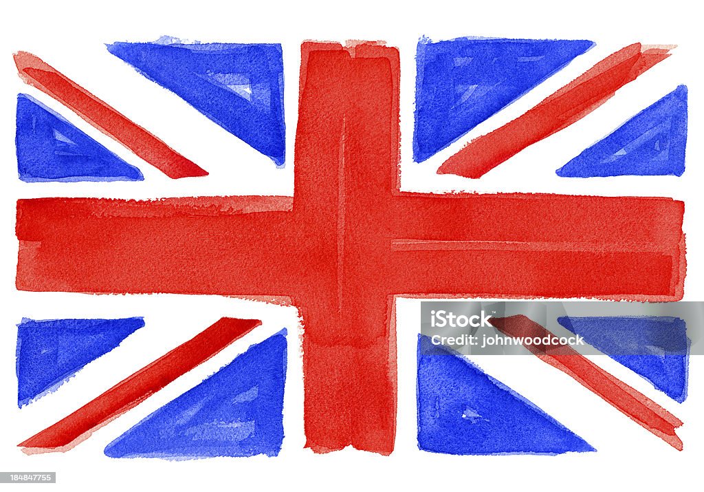 UK flag watercolor A UK flag painted in a loose washy watercolor style. English Flag stock illustration
