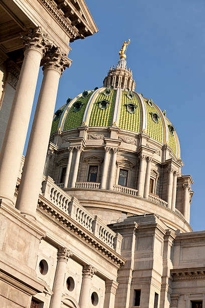 Daylight symmetrical view of Pennsylvania State Capitol in Harrisburg, PA