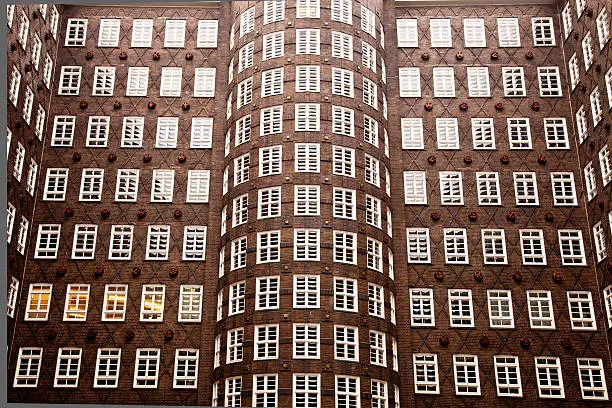 "Facade in Hamburg, Germany with many windows"