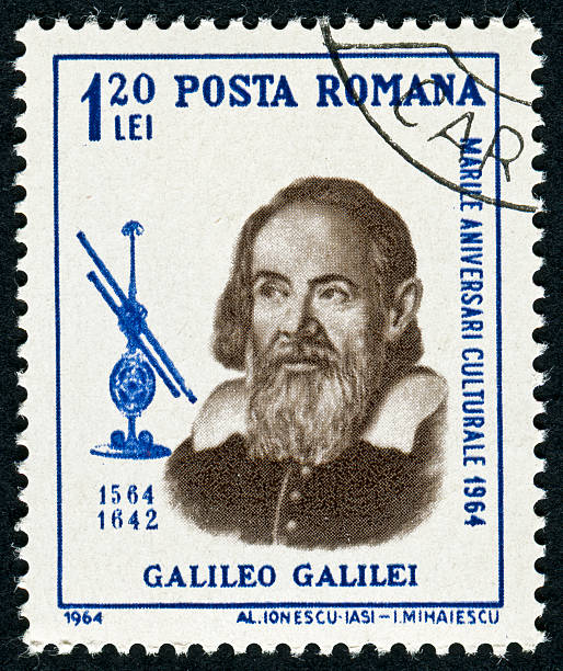 galileo galilei stamp - scientist science physicist mathematician foto e immagini stock