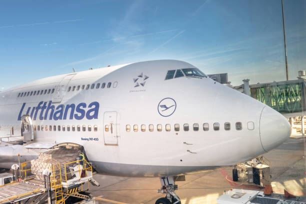 Vancouver, BC, Canada. Dec 11, 2023. A Boeing 747-400 Lufthansa airplane a large, long-range wide-body airliner.