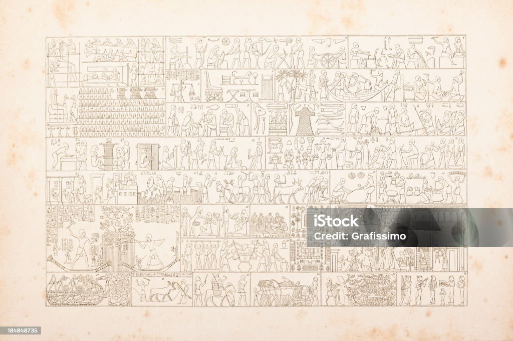 Entalhes hieróglifos egípcio da vida diária - Ilustração de Antigo royalty-free
