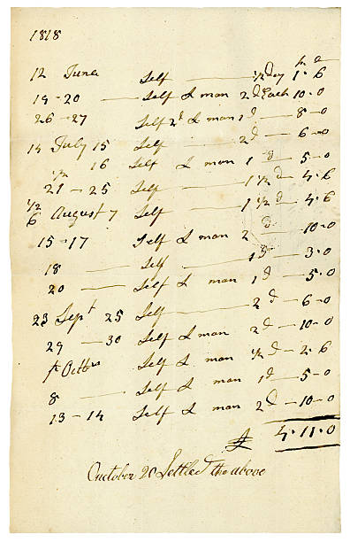 bill para el trabajo realizado en 1818 - 1818 fotografías e imágenes de stock