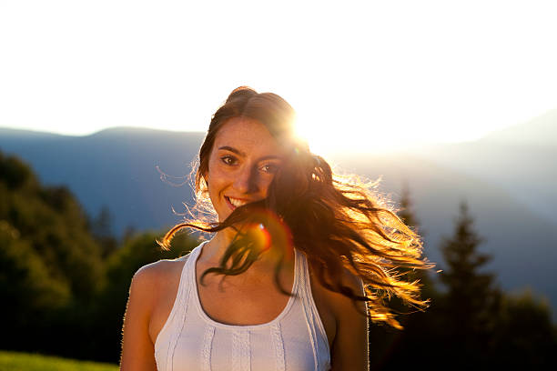 istock Young woman shaking hair 184849503
