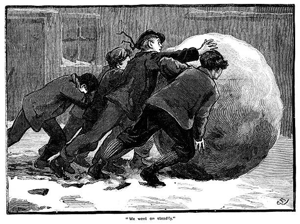 victorian christmas-riese schneeball - rolling up illustrations stock-grafiken, -clipart, -cartoons und -symbole