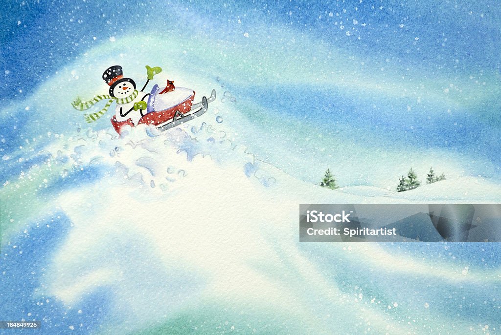 Pupazzo di neve guida un gatto delle nevi - Illustrazione stock royalty-free di Natale