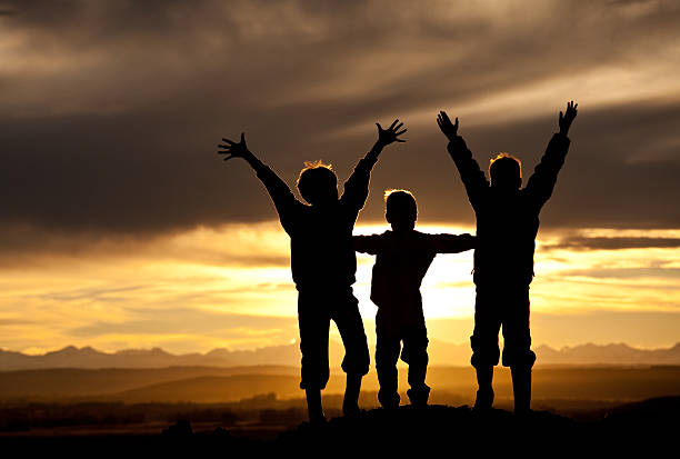 istock Silhouette of Three Happy Boys in The Mountains 184849991