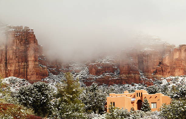 Southwest House Winter Snow Red Rock