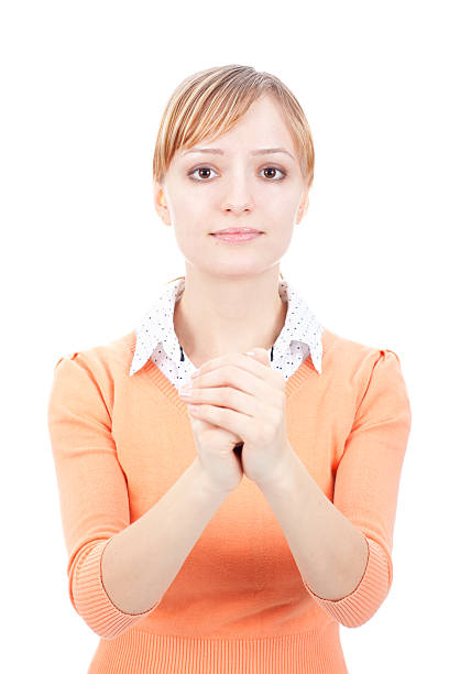 istock Young woman pleading with sad eyes, isolated on white 184852312