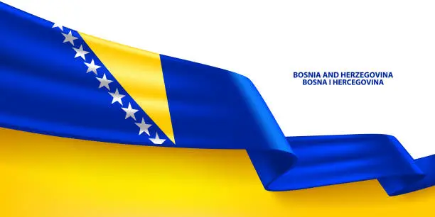 Vector illustration of Bosnia and Herzegovina 3D Ribbon Flag