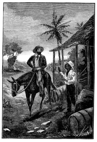 Vintage engraving from 1883 showing a plantation owner nad one of his slave