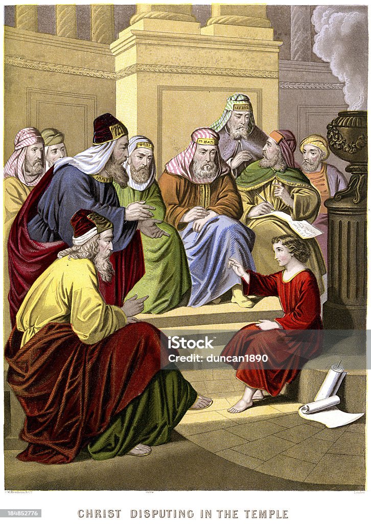 Иисус Christ того, чтобы оспорить в Храм - Стоковые иллюстрации Синагога роялти-фри