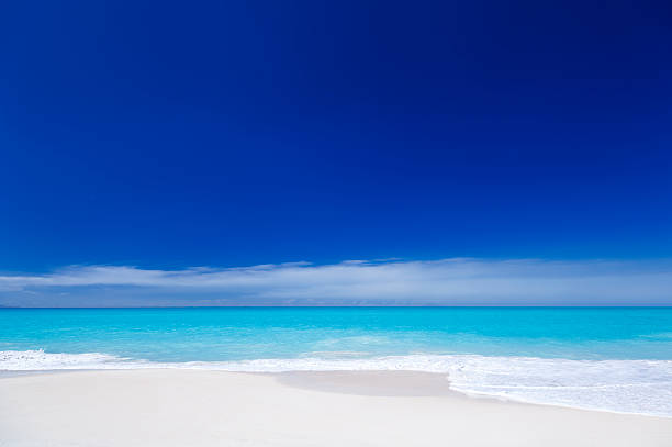 istock Clean White Caribbean Beach With Blue Sky 184852962