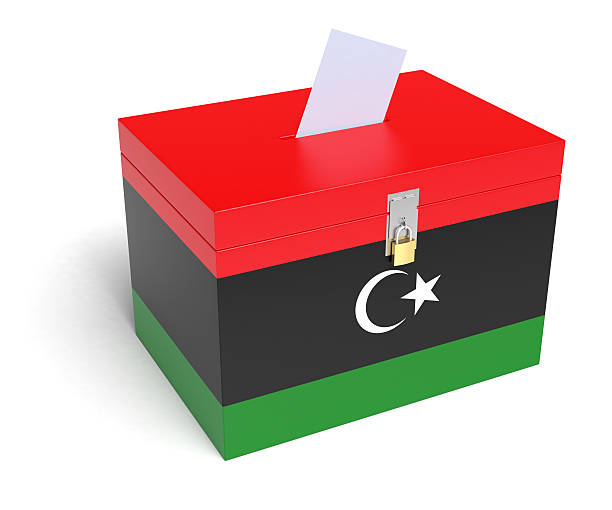 リビアフラグ投票箱 - libya flag libyan flag three dimensional shape ストックフォトと画像