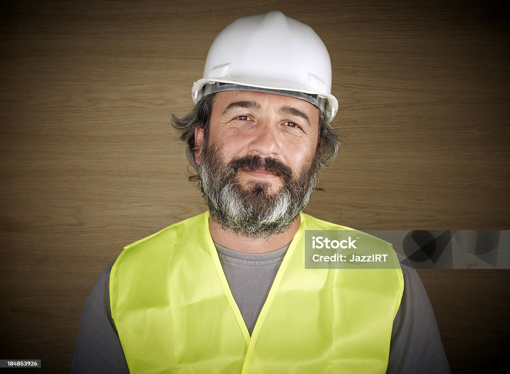 建設労働者ハード帽子、ホワイト - 人の顔のロイヤリティフリーストックフォト