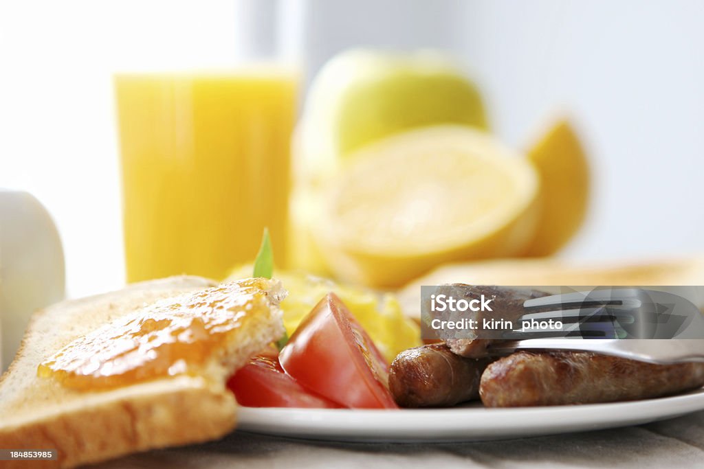 breakfast-eggs sausage and toast Bread Stock Photo