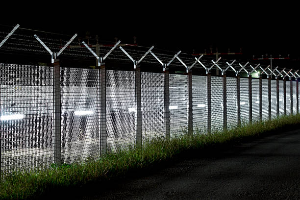 Fence with barbed wire at the airport