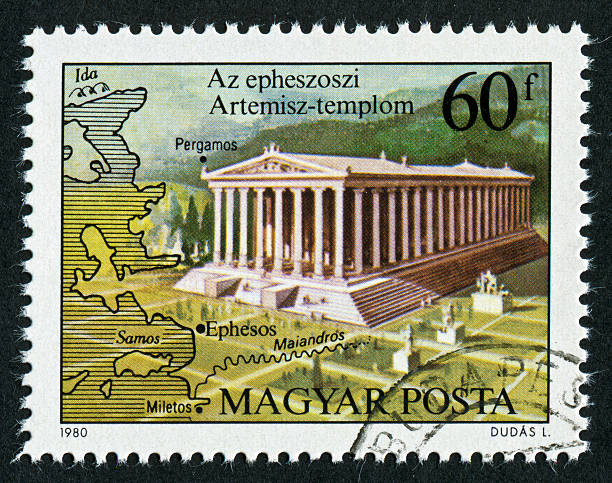 tempel der artemis stamp - artemis tempel gerasa stock-fotos und bilder