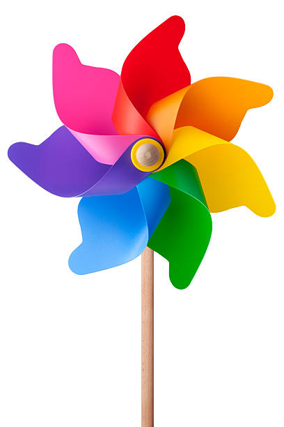 arc-en-ciel coloré moulin à vent en bois et en plastique - moulinet jouet photos et images de collection