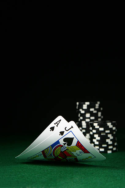 Black Jack Black Jack with Poker Chips. texas hold em photos stock pictures, royalty-free photos & images
