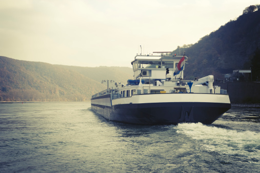Barge on the Rhine River, Germany.
