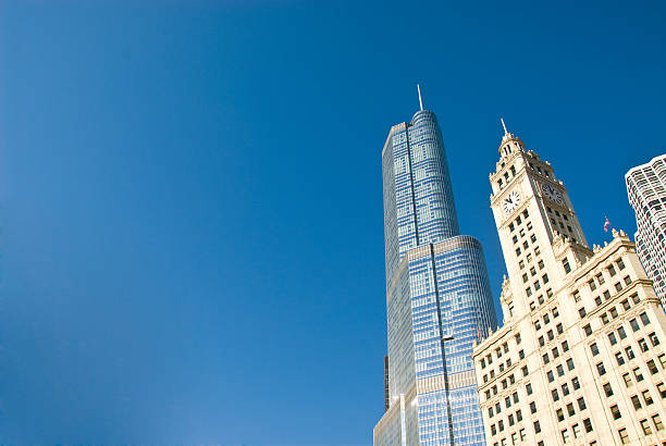 Trump International Hotel And Tower / Wrigley Building - Chicago Trump Tower Chicago launch tower stock pictures, royalty-free photos & images