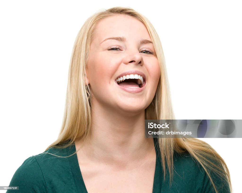 Laughing Young Woman Portrait of a young woman on a white background. http://s3.amazonaws.com/drbimages/m/vi.jpg Women Stock Photo