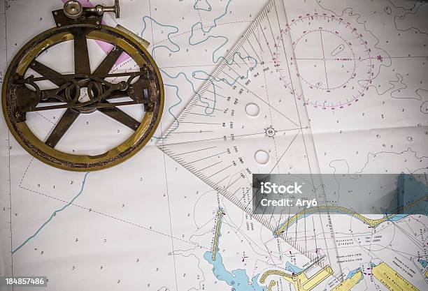 Old Nautical Compass Stock Photo - Download Image Now - Chart, Direction, Drawing Compass