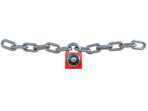Steel chain lock isolated on white.