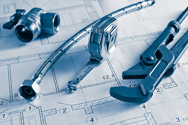 공사장 도면 및 plumbings - nut blueprint work tool construction 뉴스 사진 이미지