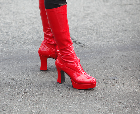 Tall Red Vinyl Boots