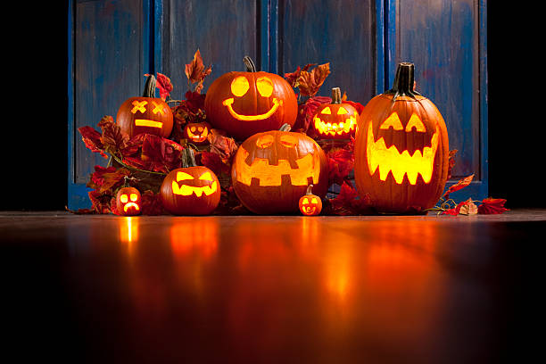 Halloween Jack-o-Lantern Pumpkins stock photo